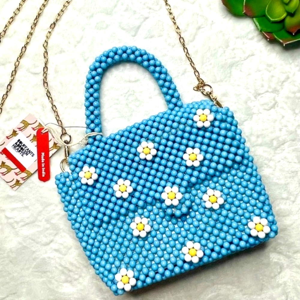 Bouffants & Broken Hearts Handcrafted Glass Bead Daisy Satchel Crossbody Bag NWT